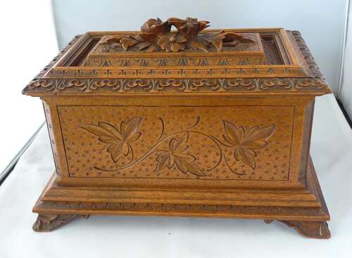 Antique Black Forest Jewellery Box with Custom Jewellery %26 Silver Pocket Watch - Germany 1920
