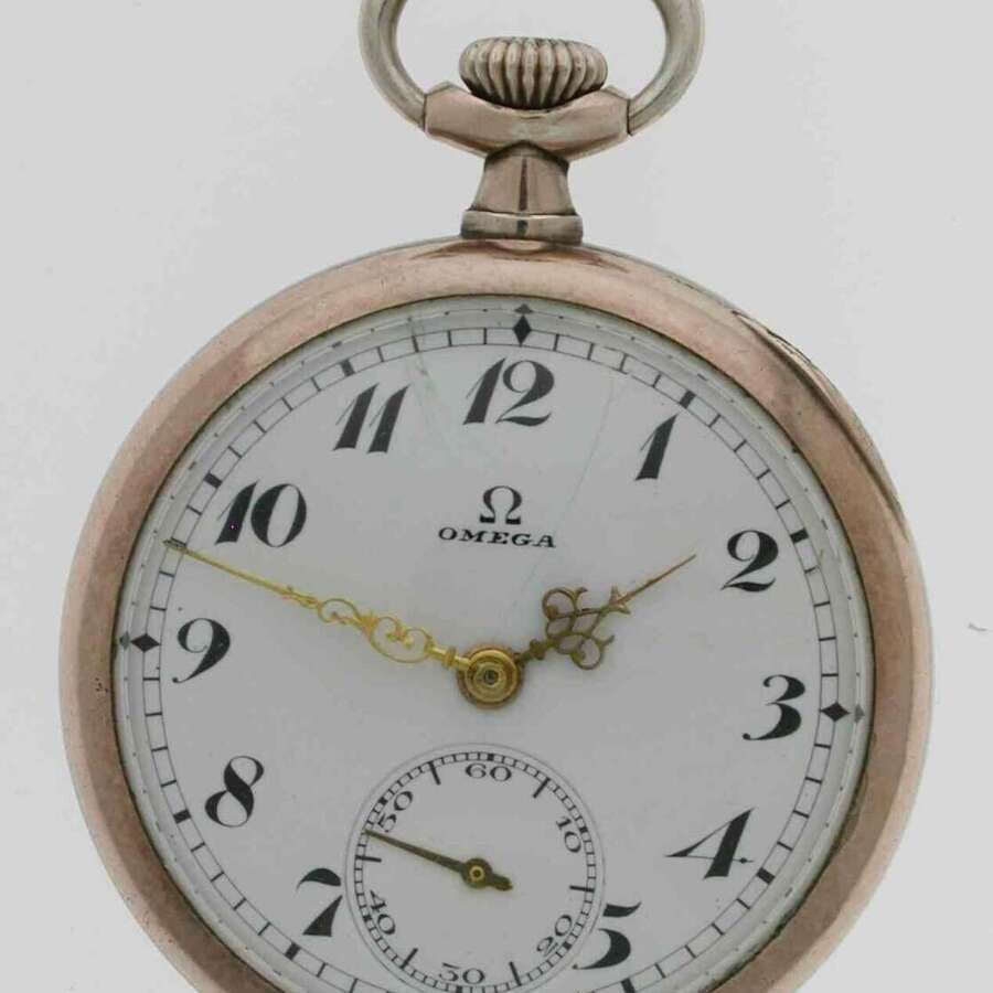 Antique Silver 0.900 Omega Fob Open Face Pocket Watch  Swiss 1920