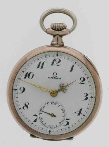 Antique Silver 0.900 Omega Fob Open Face Pocket Watch  Swiss 1920