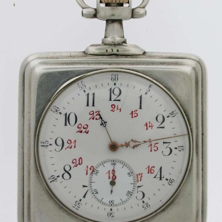 Antique Omega Silver Square Open Face Pocket Watch Swiss 1900