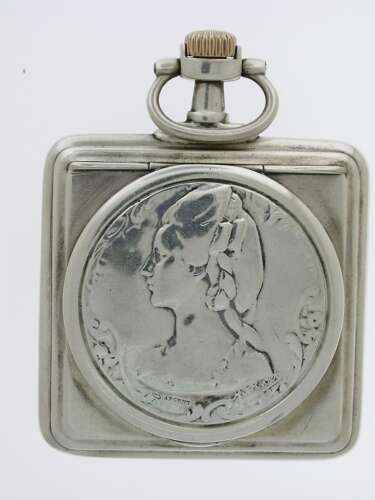 Antique Omega Silver Square Open Face Pocket Watch Swiss 1900