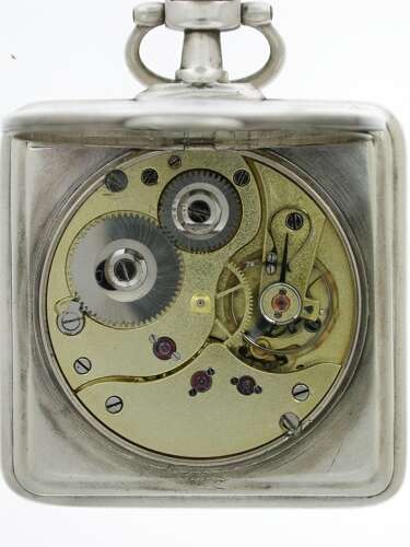 Antique Omega Silver Square Open Face Pocket Watch Swiss 1900