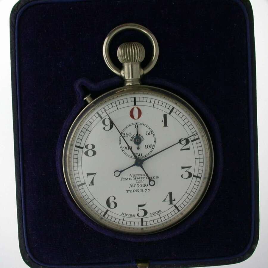 Antique Venner Time Switches Ltd Split Second  Stop Watch Steel Pocket Watch Swiss 1930