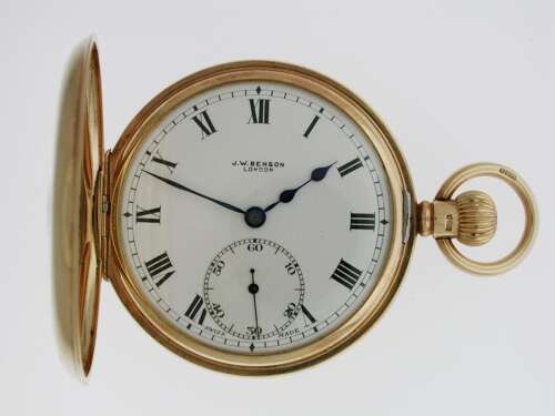 J.W. Benson 9kt Yellow Gold Swiss Made Half Hunter Pocket Watch - Birmingham 1929