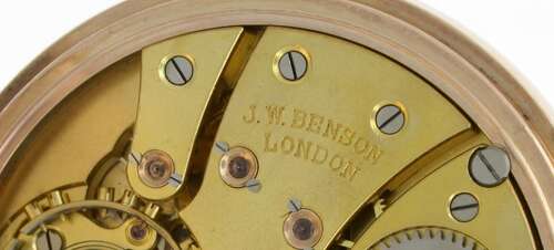 J.W. Benson 9kt Yellow Gold Swiss Made Half Hunter Pocket Watch - Birmingham 1929