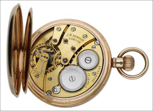 J.W. Benson 9kt Yellow Gold Swiss Made Half Hunter Pocket Watch - Birmingham 1929
