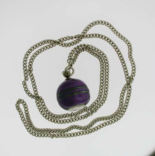 Gubelin Silver 0.925 Guilloche Enamel Pendant Ball Watch in Original Gubelin Box Chain – S