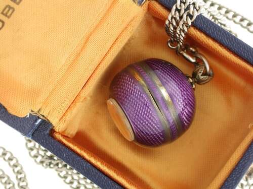 Gubelin Silver 0.925 Guilloche Enamel Pendant Ball Watch in Original Gubelin Box Chain – S