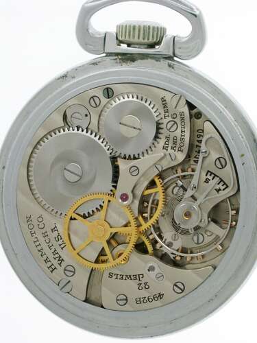 Military Antique Hamilton US Government Pocket Watch  24 Hour - 4992b G.C.T. - USA 1942