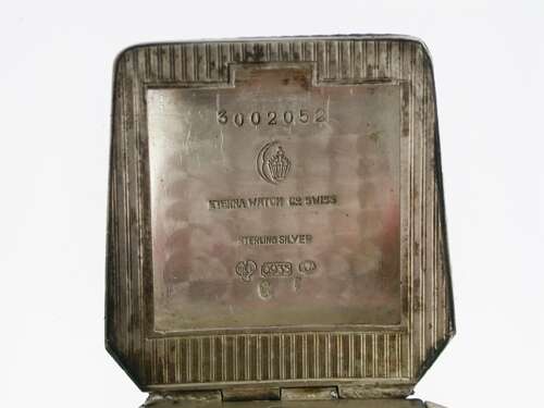 Antique Gubelin Silver 0.935 Eterna Travelling Clock in Original Pouch Swiss 1920