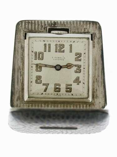 Antique Gubelin Silver 0.935 Eterna Travelling Clock in Original Pouch Swiss 1920
