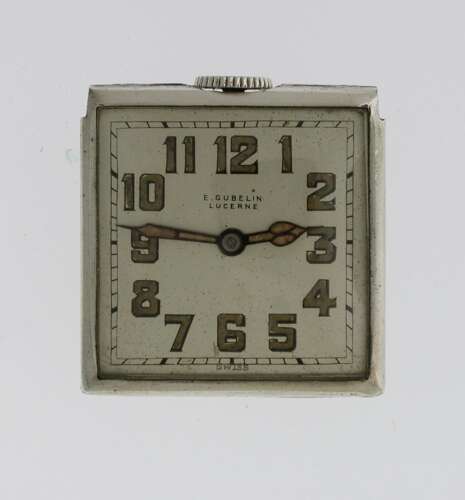 Antique Gubelin Silver 0.935 Eterna Travelling Clock in Original Pouch Swiss 1920