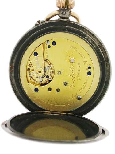 Antique Hanhart %26 Co Retailed in Allahabad %26 Mussoorie Gunmetal Pocket Watch Swiss 1900