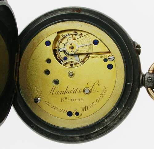 Antique Hanhart %26 Co Retailed in Allahabad %26 Mussoorie Gunmetal Pocket Watch Swiss 1900