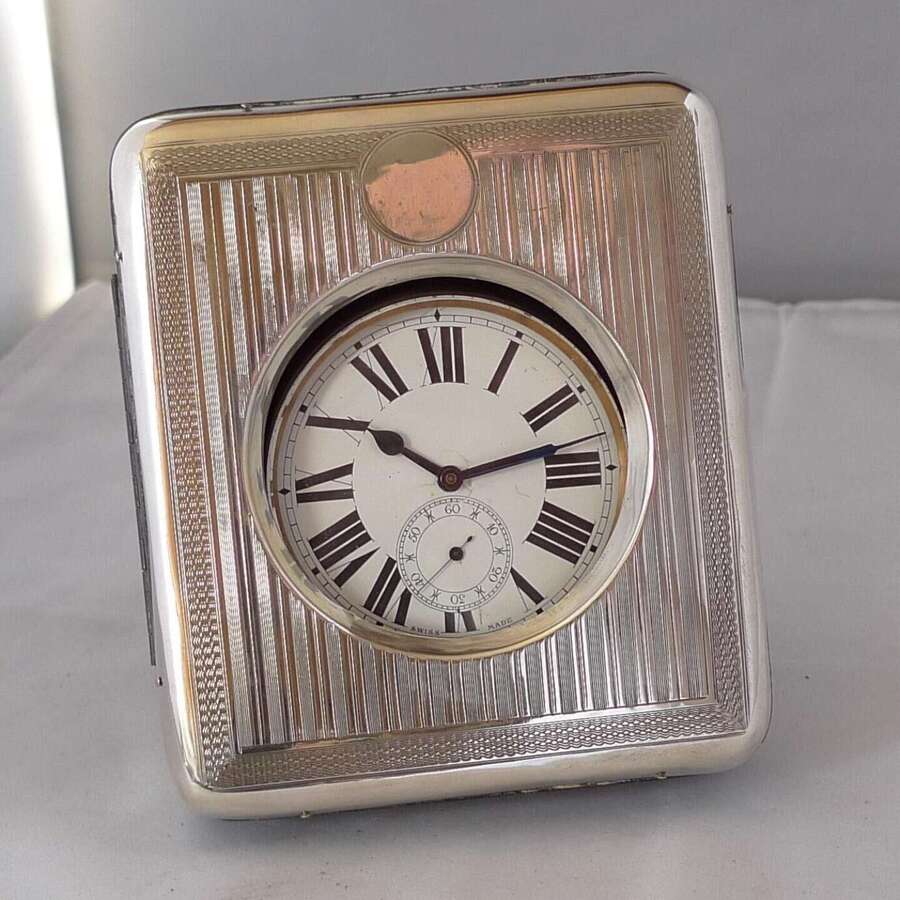 Swiss Goliath Travelling Pocket Watch for Desk Accessory &ndash;  In Box Hallmarked Silver Birmingham 1923