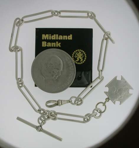 Rare Silver Churchill Pocket Watch Figaro Link Chain - English 1940