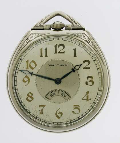Waltham 14 Kt Gold Filled Art Deco Open Face Secometer Pocket Watch USA 1932