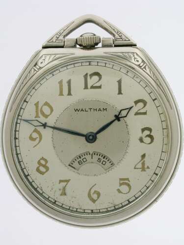 Waltham 14 Kt Gold Filled Art Deco Open Face Secometer Pocket Watch USA 1932