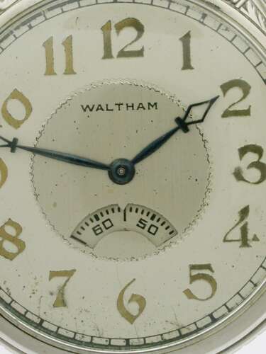 Waltham 14 Kt Gold Filled Art Deco Open Face Secometer Pocket Watch USA 1932