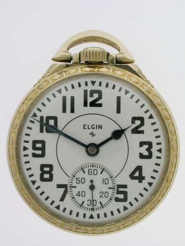 Elgin Gold Filled Art Deco Railroad Open Face Pocket Watch 1935