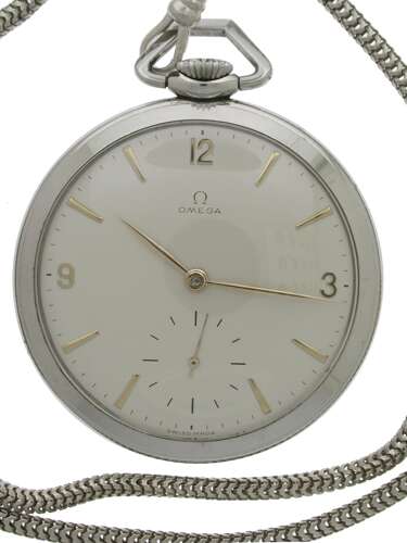 Omega Art Deco Steel Open Face Pocket Watch Swiss 1959