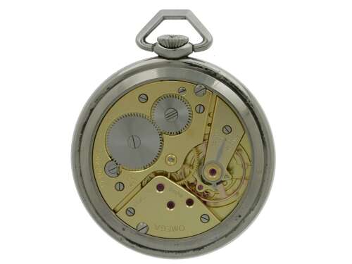 Omega Art Deco Steel Open Face Pocket Watch Swiss 1959