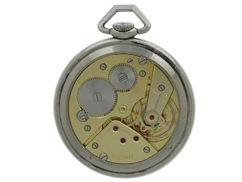 Omega Art Deco Steel Open Face Pocket Watch Swiss 1959