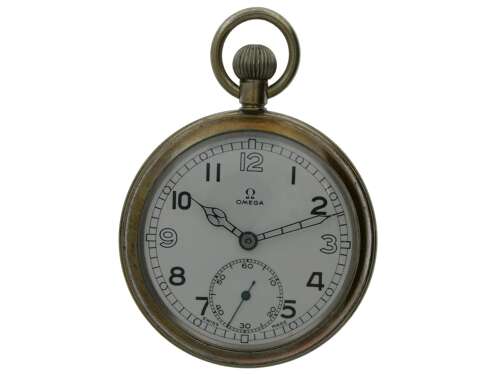 Omega Military Steel Pocket Watch Swiss 1940 - Soldier F035313