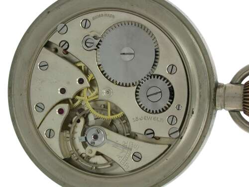 Steel Military English Open Face Pocket Watch Swiss 1942
