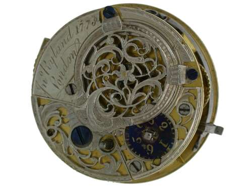 John Ryland London Open Face Pocket Watch 1770 with Rare Silver Movement