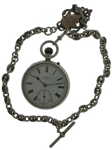 J. Sewill Silver Pocket Watch with Chain Hallmarked for London 1890