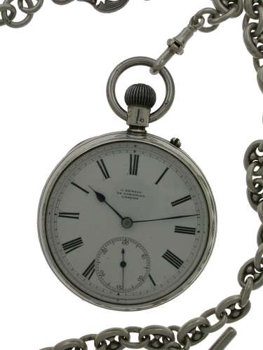 J. Sewill Silver Pocket Watch with Chain Hallmarked for London 1890