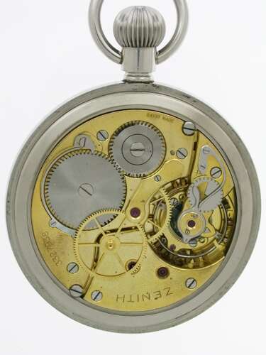 Zenith Military Steel Pocket Watch Deck Watch Swiss 1943