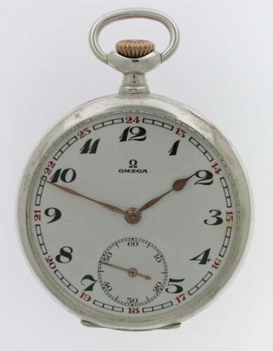 Omega Silver 0.800 Open Face Pocket Watch Swiss 1920
