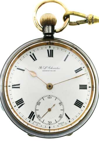 Omega Gunmetal R. L. Christie, Edinburgh Open Face Pocket Watch - Swiss 1900