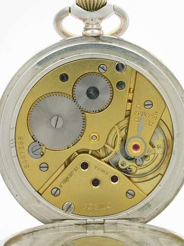 Omega Silver 0.800 Open Face Pocket Watch Swiss 1937