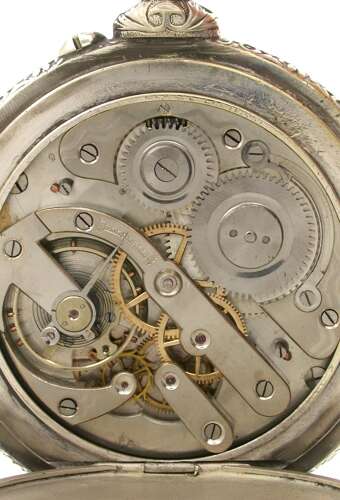 Doxa Goliath Embossed Steel Open Face Pocket Watch with Scene of Fishing / Hunting - Swiss