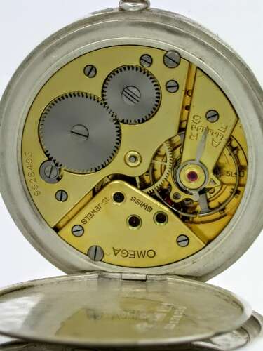Omega Silver 0.800 Open Face Pocket Watch Swiss 1943