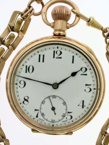 Antique Gold-filled Open Face Pocket Watch with Gold Filled Chain, Swiss 1920