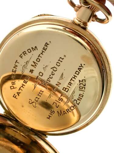 Antique Gold-filled Open Face Pocket Watch with Gold Filled Chain, Swiss 1920