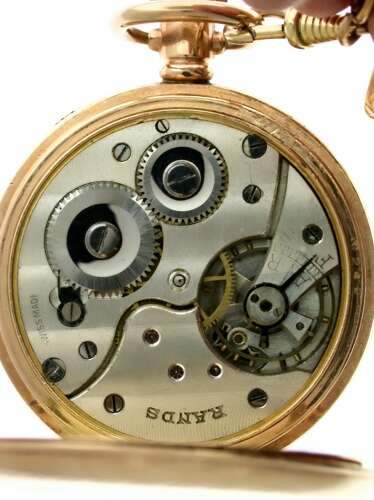 Antique Gold-filled Open Face Pocket Watch with Gold Filled Chain, Swiss 1920