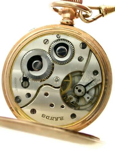 Antique Gold-filled Open Face Pocket Watch with Gold Filled Chain, Swiss 1920