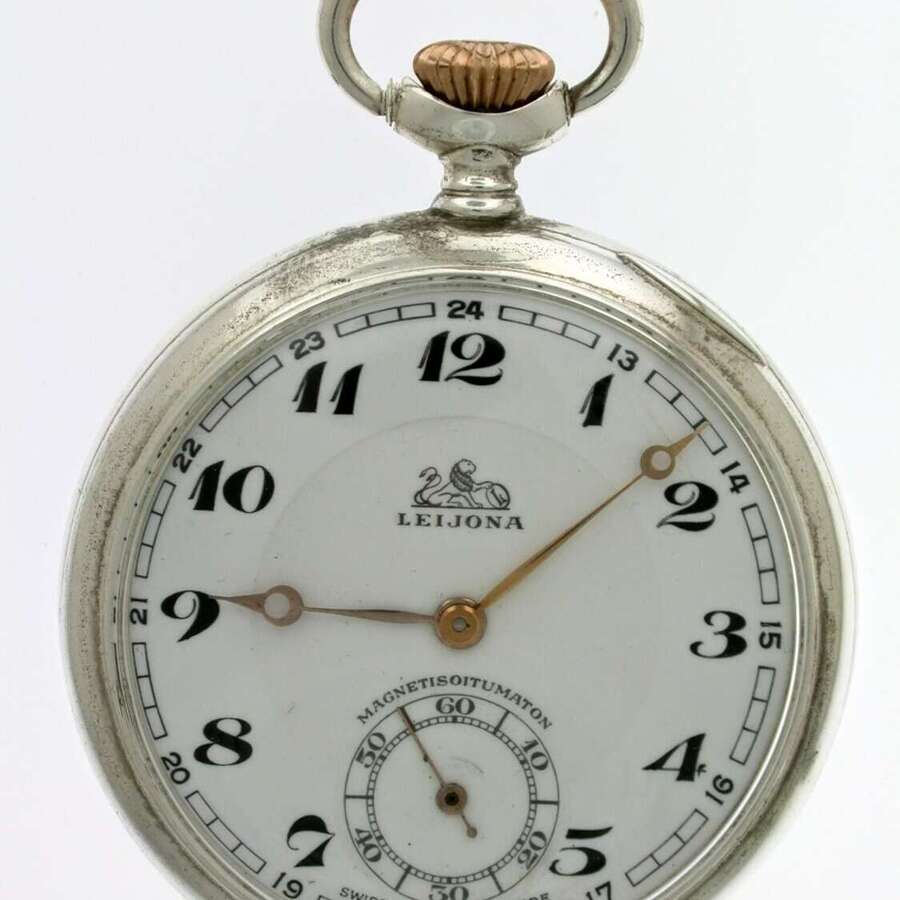 Leijona Silver Open Face Pocket Watch Swiss 1930