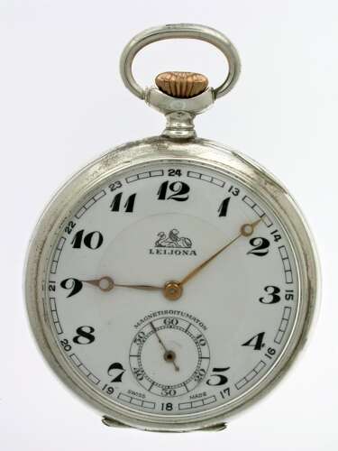 Leijona Silver Open Face Pocket Watch Swiss 1930