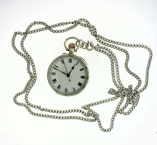 Antique Silver Longines – Baume %26 Co Open Face Queen Victoria Pocket Watch Swiss 1915 with London Import Hallmark 1915
