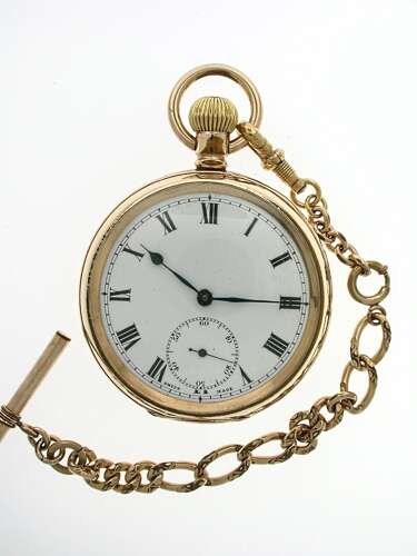 Antique Gold-filled Open Face Pocket Watch  with Gold Filled Chain Swiss 1930