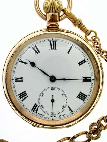 Antique Gold-filled Open Face Pocket Watch with Gold Filled Chain Swiss 1930