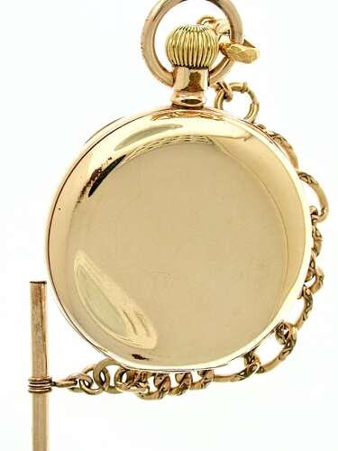 Antique Gold-filled Open Face Pocket Watch with Gold Filled Chain Swiss 1930