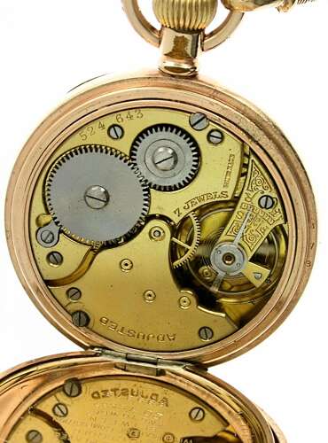 Antique Gold-filled Open Face Pocket Watch with Gold Filled Chain Swiss 1930