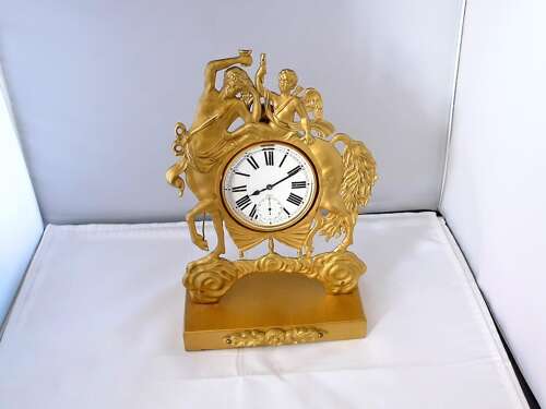 Antique Omega Goliath 8-day Gilt Pocket Watch - Swiss 1920 in Gilt Clock Holder